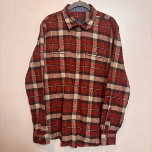 G.H. Bass Men’s Shirt‎ Flannel Plaid 100% Cotton Rust Red Tan Size Large